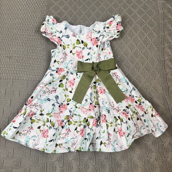 Erika Schnurbusch Other - Erika Schnurbusch Floral Girls Dress with Green Bow ~ 2